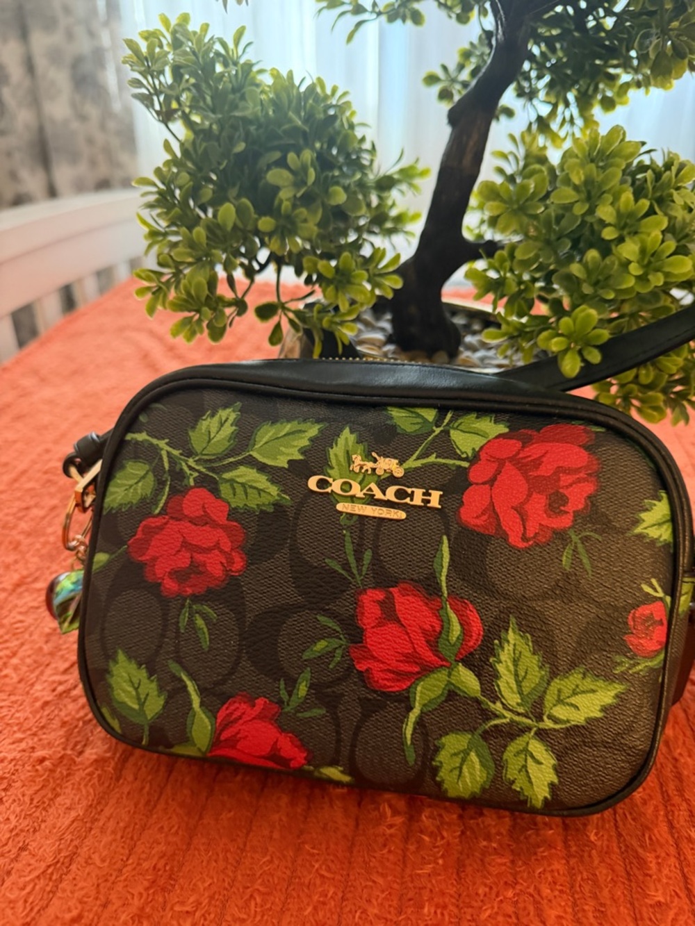 Coach Black Floral Crossbody Bag with Red Roses - Picture 5 of 15